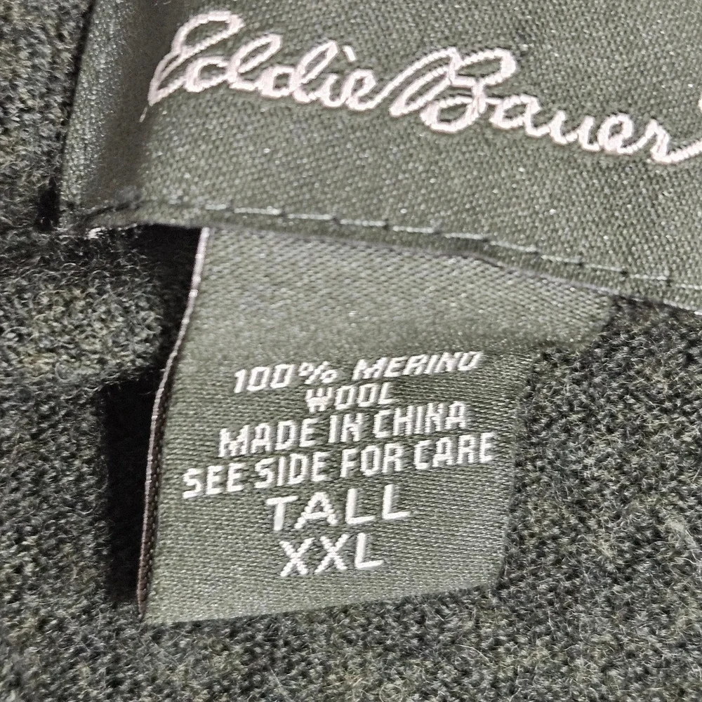 Eddie Bauer V-Neck Sweater XXL Tall Green Merino Wool Vintage Heathered *